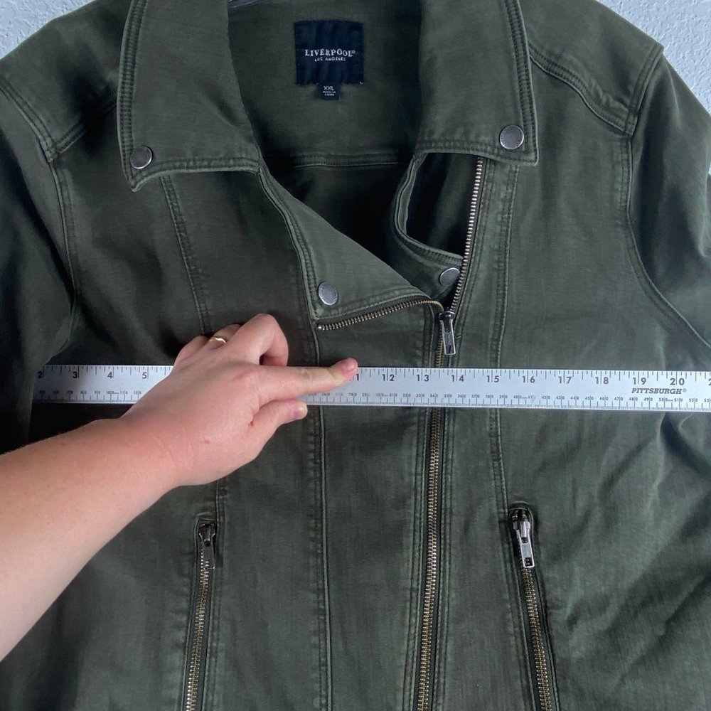 Liverpool Jeans Company Olive Green Moto-Style Jean Jacket - Picture 4 of 12